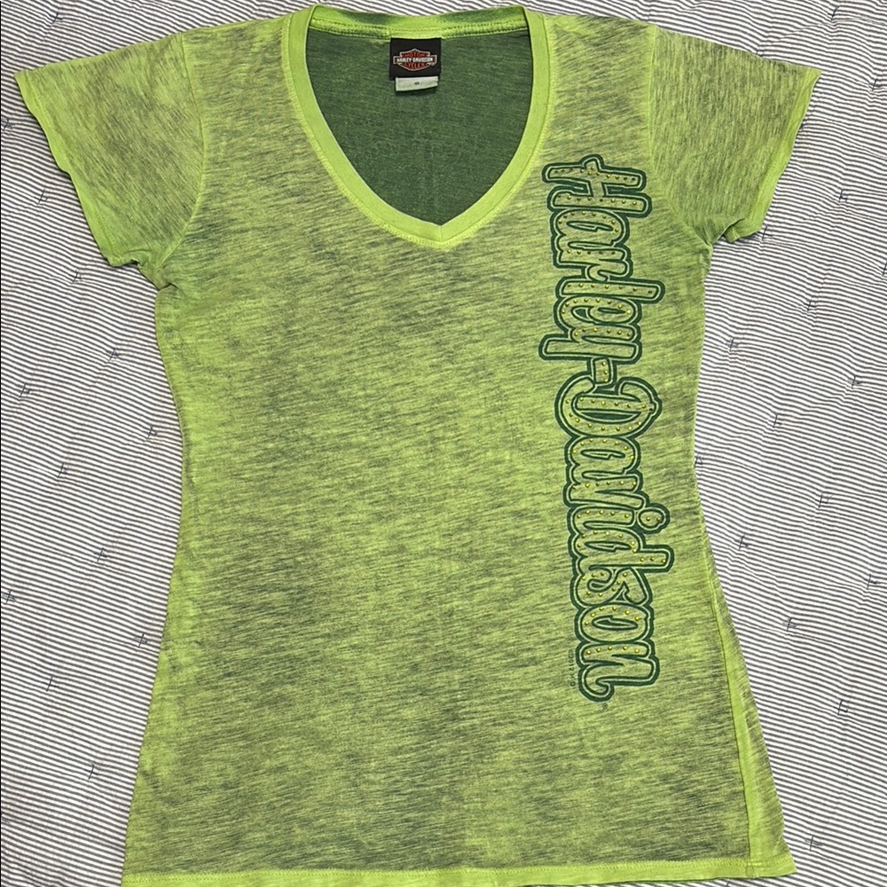 Harley-Davidson Women's Neon Green V-Neck Top